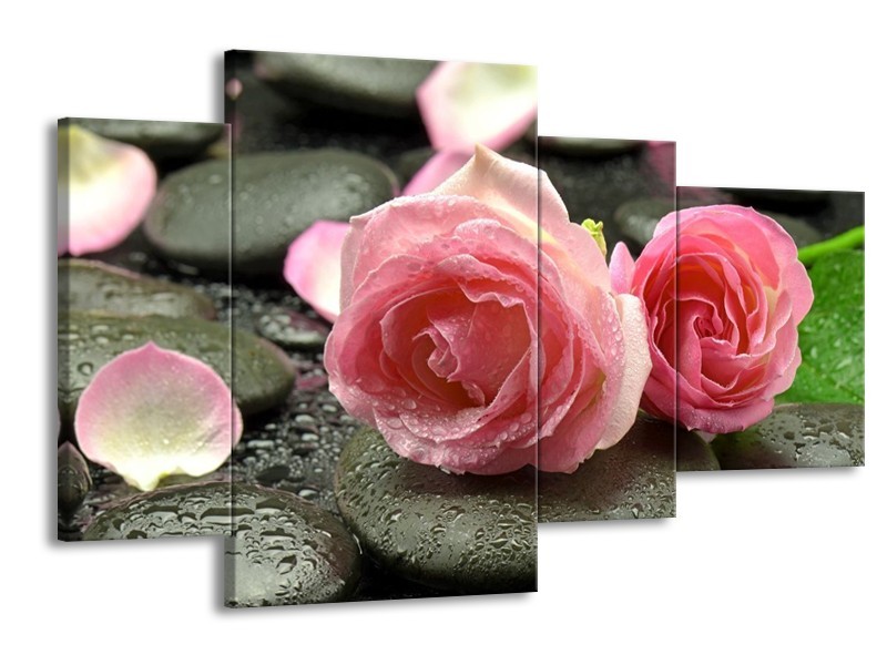 Canvas schilderij Roos | Roze, Grijs | 120x75cm 4Luik