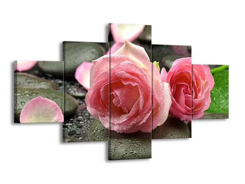 Canvas schilderij Roos | Roze, Grijs | 125x70cm 5Luik