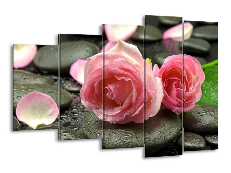 Canvas schilderij Roos | Roze, Grijs | 150x100cm 5Luik