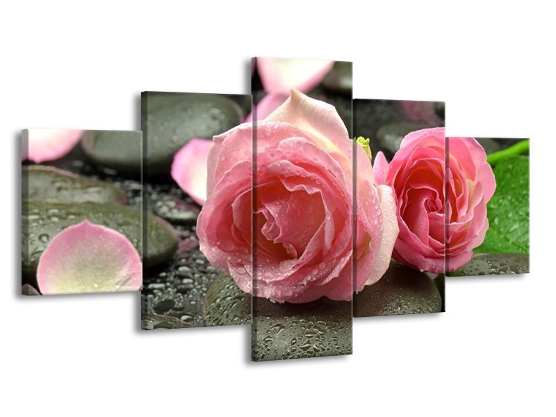 Canvas schilderij Roos | Roze, Grijs | 150x80cm 5Luik