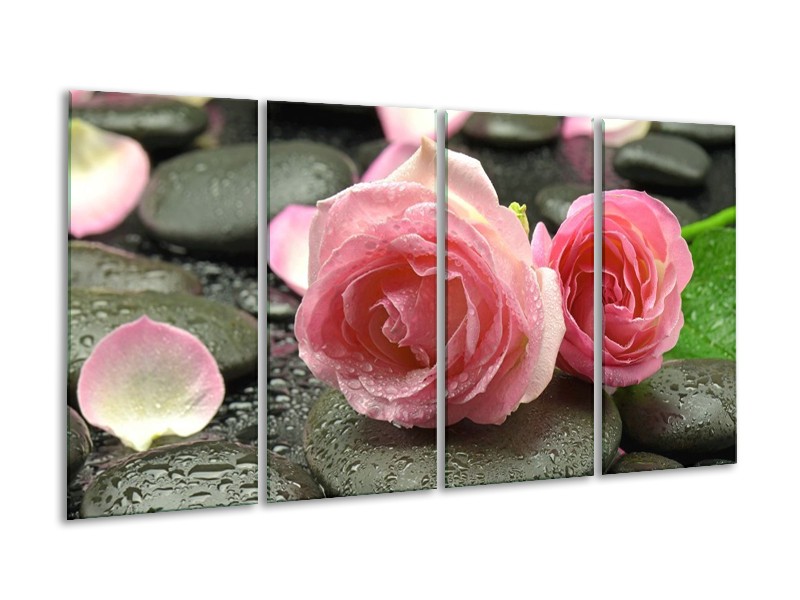 Canvas schilderij Roos | Roze, Grijs | 160x80cm 4Luik