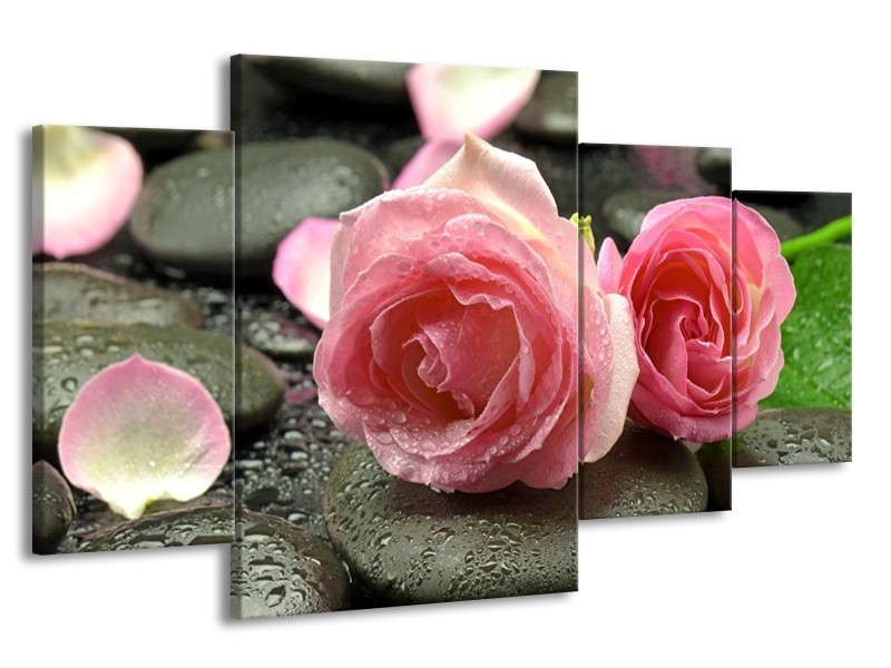 Canvas schilderij Roos | Roze, Grijs | 160x90cm 4Luik