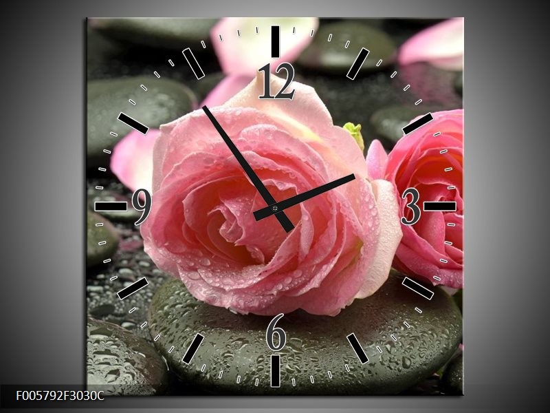 Klok schilderij Roos | Roze, Grijs | 30x30cm 1Luik