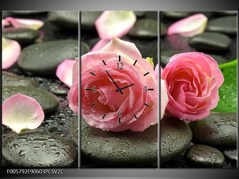 Klok schilderij Roos | Roze, Grijs | 90x60cm 3Luik