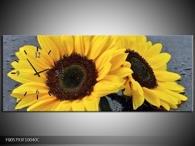 Klok schilderij Zonnebloem | Geel, Zwart | 100x40cm 1Luik
