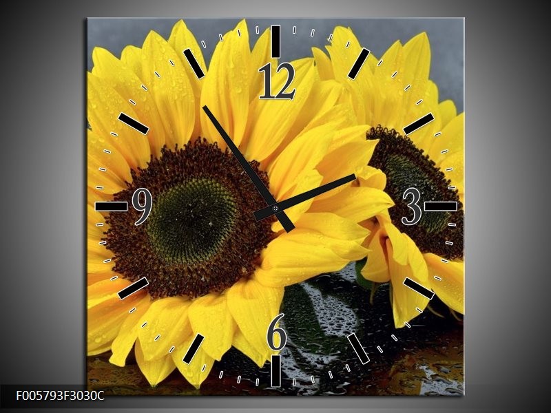 Klok schilderij Zonnebloem | Geel, Zwart | 30x30cm 1Luik