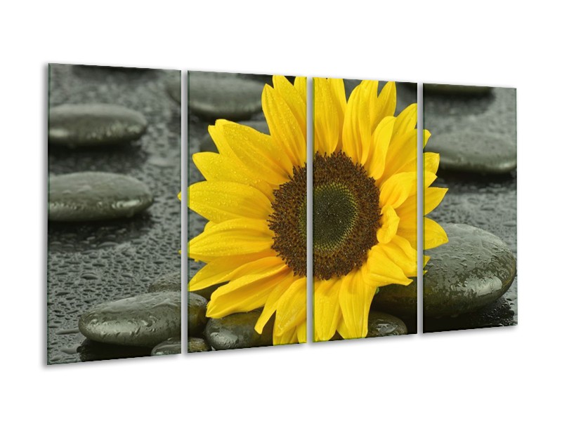 Canvas schilderij Zonnebloem | Geel, Zwart | 160x80cm 4Luik