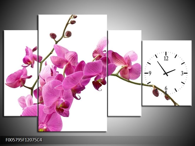 Klok schilderij Orchidee | Roze, Wit | 120x75cm 4Luik