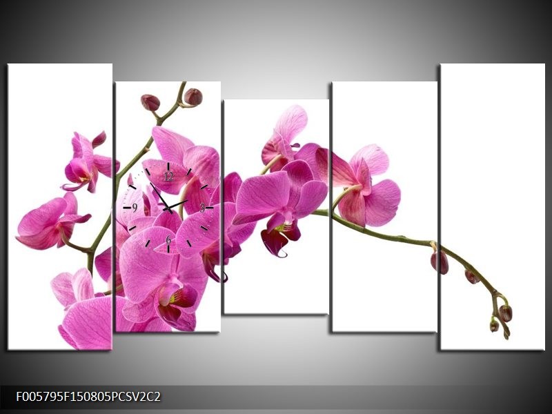 Klok schilderij Orchidee | Roze, Wit | 150x80cm 5Luik