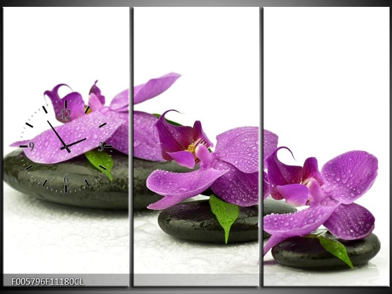 Klok schilderij Orchidee | Paars, Wit | 111x80cm 3Luik