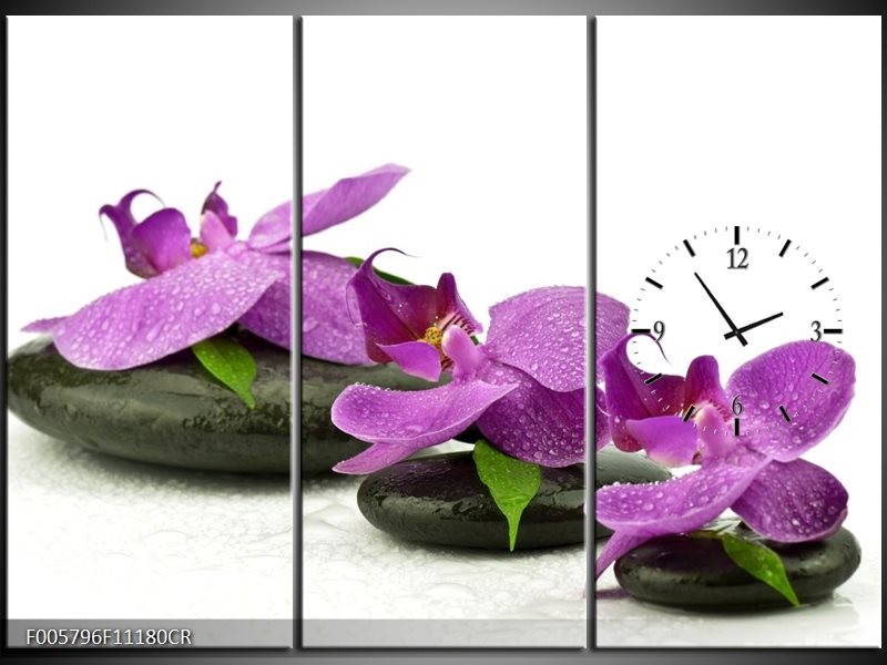 Klok schilderij Orchidee | Paars, Wit | 111x80cm 3Luik