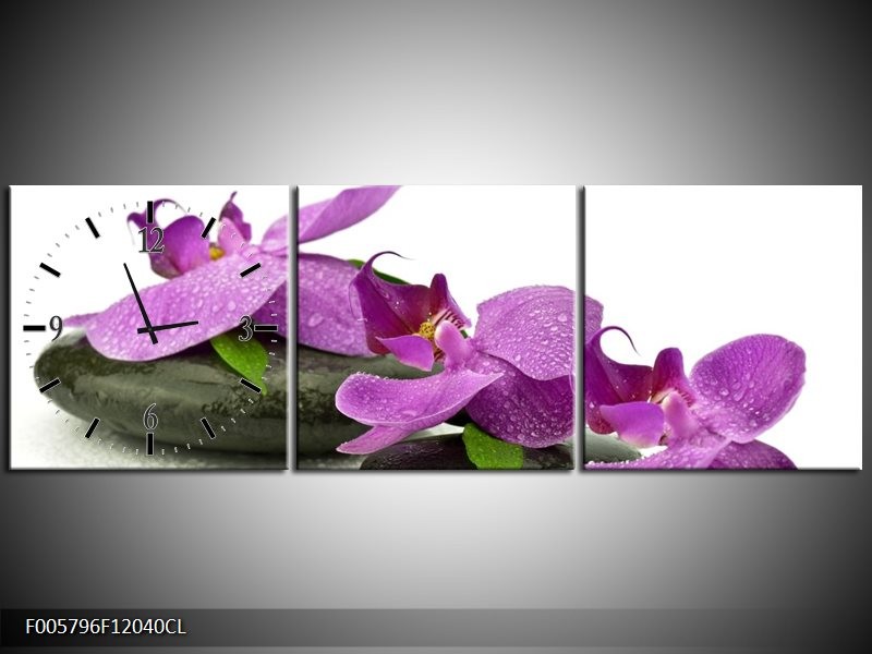 Klok schilderij Orchidee | Paars, Wit | 120x40cm 3Luik
