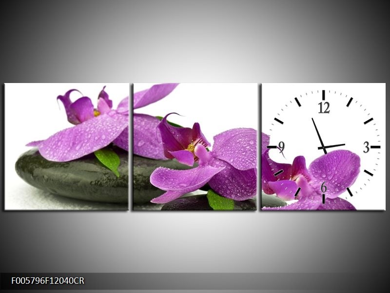 Klok schilderij Orchidee | Paars, Wit | 120x40cm 3Luik