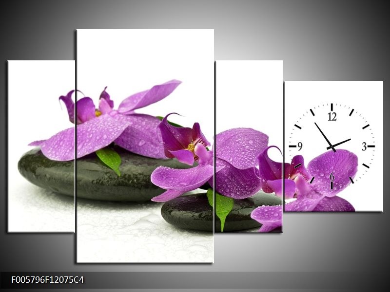 Klok schilderij Orchidee | Paars, Wit | 120x75cm 4Luik