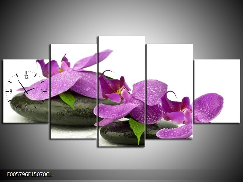 Klok schilderij Orchidee | Paars, Wit | 150x70cm 5Luik