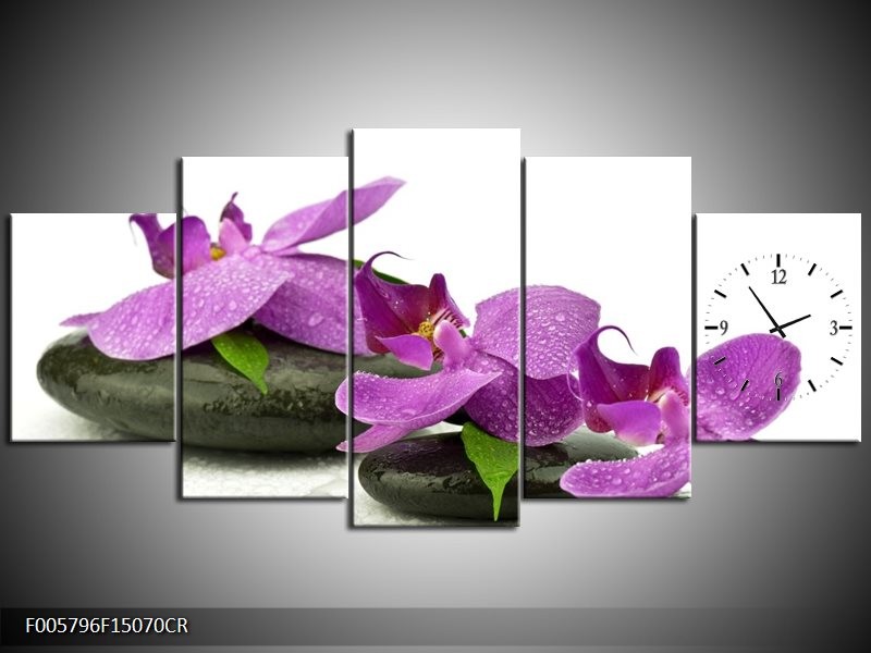 Klok schilderij Orchidee | Paars, Wit | 150x70cm 5Luik