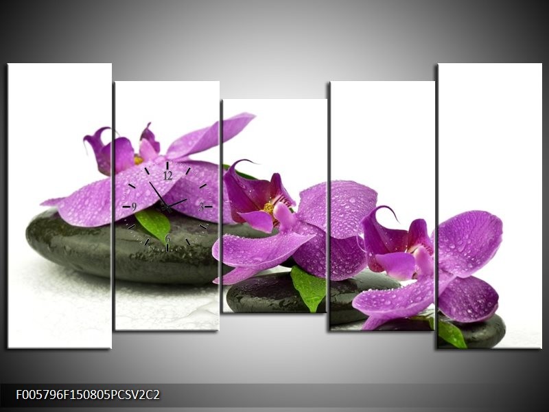 Klok schilderij Orchidee | Paars, Wit | 150x80cm 5Luik