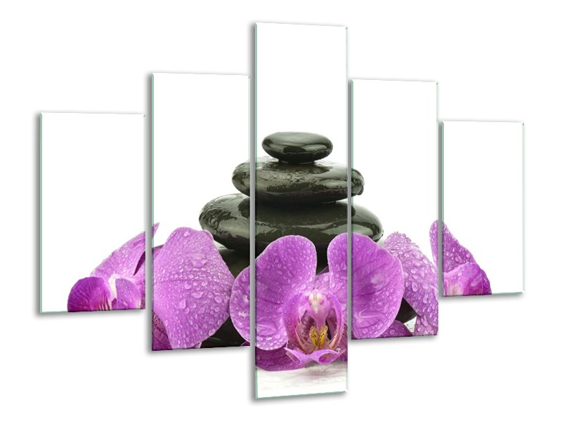 Glas schilderij Orchidee | Paars, Zwart, Wit | 100x70cm 5Luik