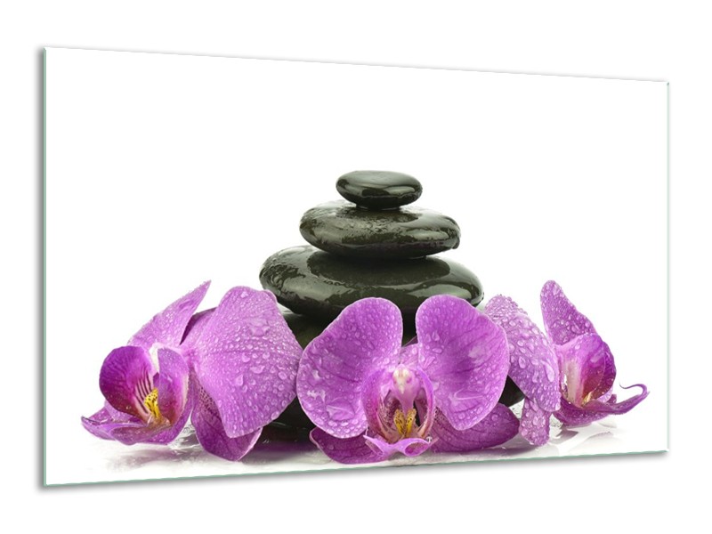 Canvas schilderij Orchidee | Paars, Zwart, Wit | 120x70cm 1Luik