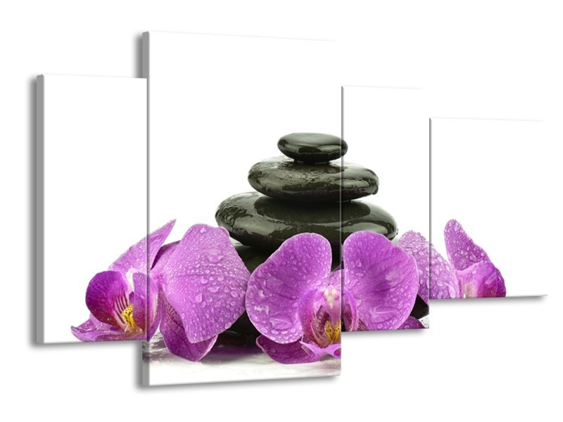 Glas schilderij Orchidee | Paars, Zwart, Wit | 120x75cm 4Luik