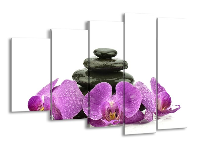Glas schilderij Orchidee | Paars, Zwart, Wit | 150x100cm 5Luik