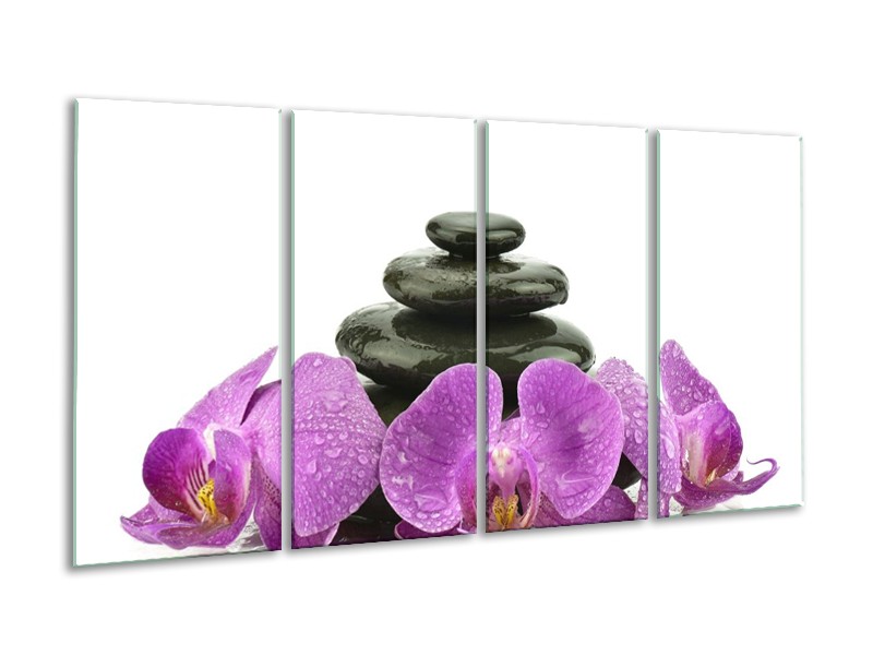 Canvas schilderij Orchidee | Paars, Zwart, Wit | 160x80cm 4Luik