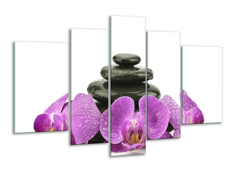 Glas schilderij Orchidee | Paars, Zwart, Wit | 170x100cm 5Luik