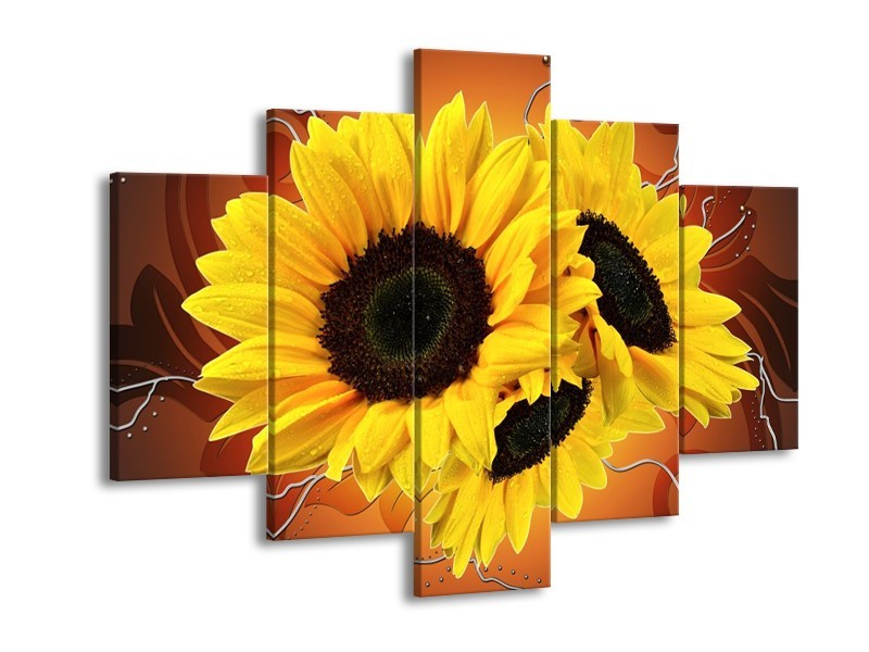 Glas schilderij Zonnebloem | Geel, Bruin | 150x105cm 5Luik