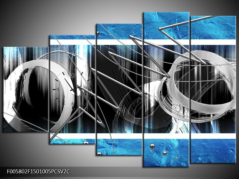Klok schilderij Modern | Blauw, Grijs, Wit | 150x100cm 5Luik
