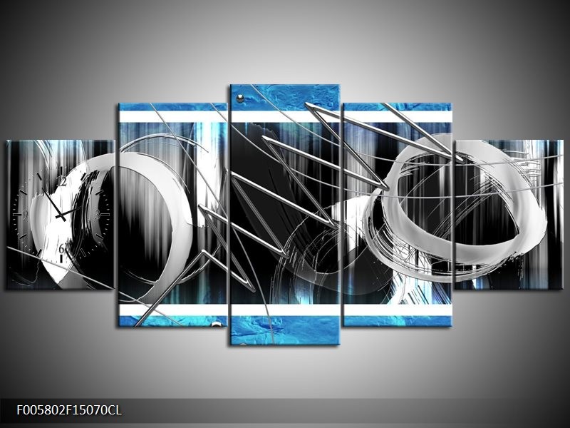 Klok schilderij Modern | Blauw, Grijs, Wit | 150x70cm 5Luik