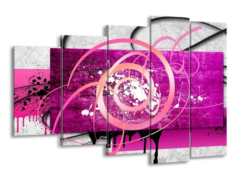 Canvas schilderij Modern | Roze, Paars, Grijs | 150x100cm 5Luik