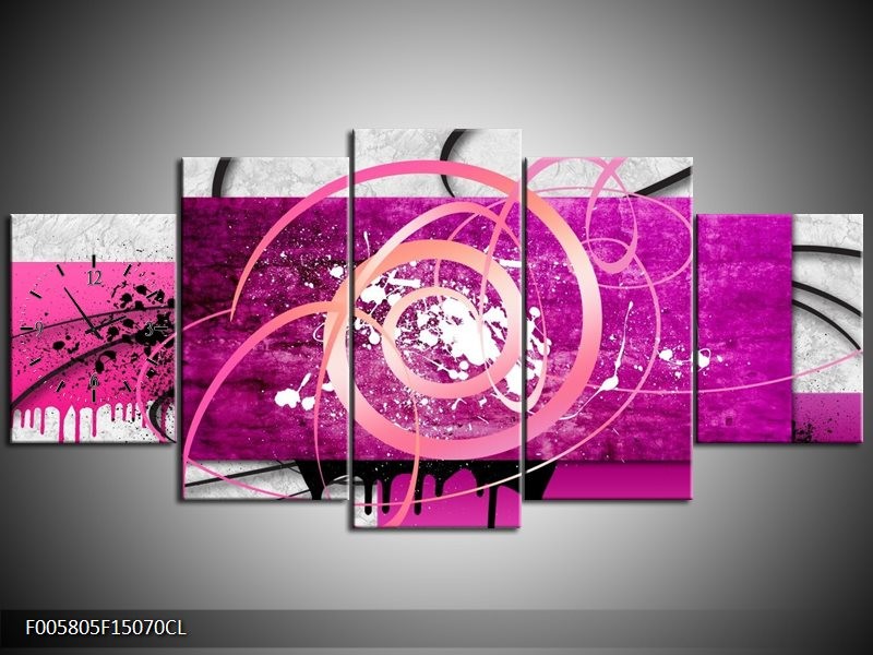 Klok schilderij Modern | Roze, Paars, Grijs | 150x70cm 5Luik