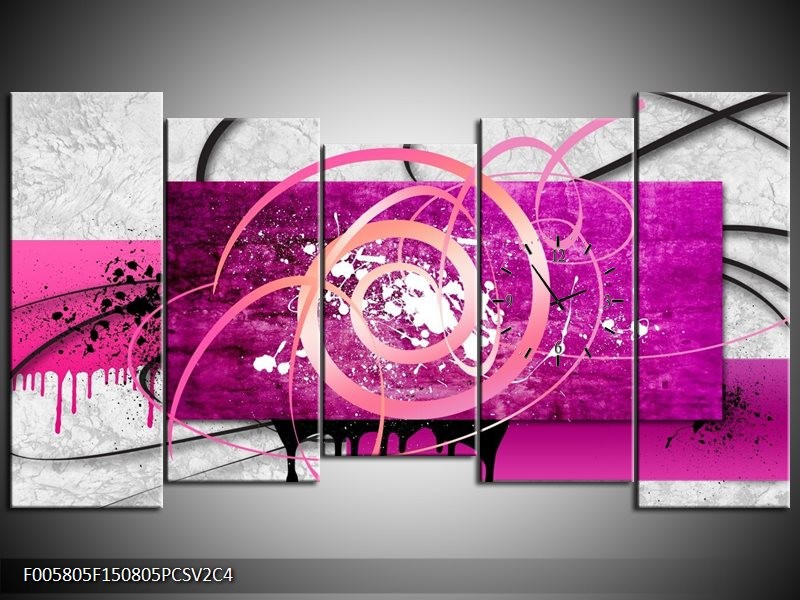 Klok schilderij Modern | Roze, Paars, Grijs | 150x80cm 5Luik