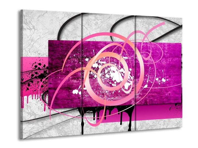 Canvas schilderij Modern | Roze, Paars, Grijs | 90x60cm 3Luik