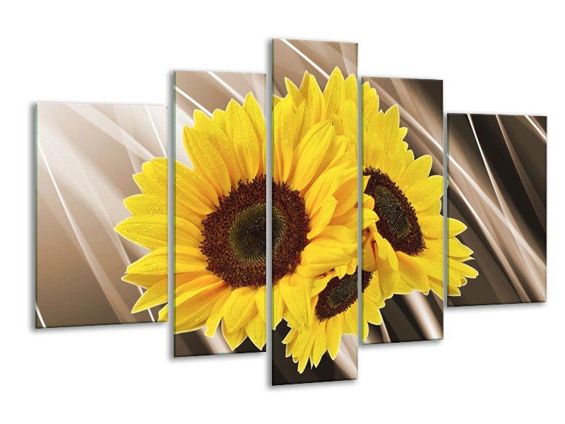 Canvas schilderij Zonnebloem | Sepia, Geel, Bruin | 170x100cm 5Luik