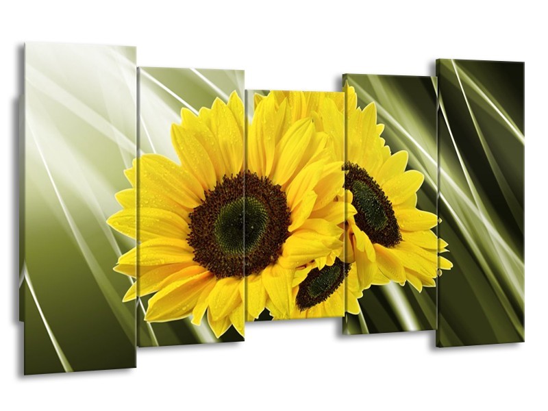 Canvas schilderij Zonnebloem | Groen, Geel | 150x80cm 5Luik
