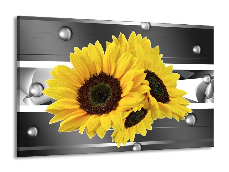 Glas schilderij Zonnebloem | Geel, Grijs | 140x90cm 1Luik