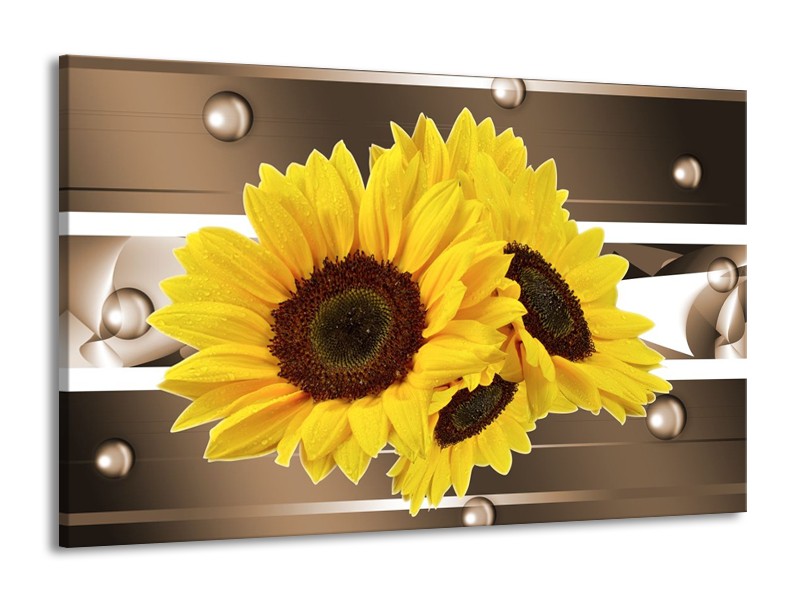 Glas schilderij Zonnebloem | Bruin, Geel | 140x90cm 1Luik