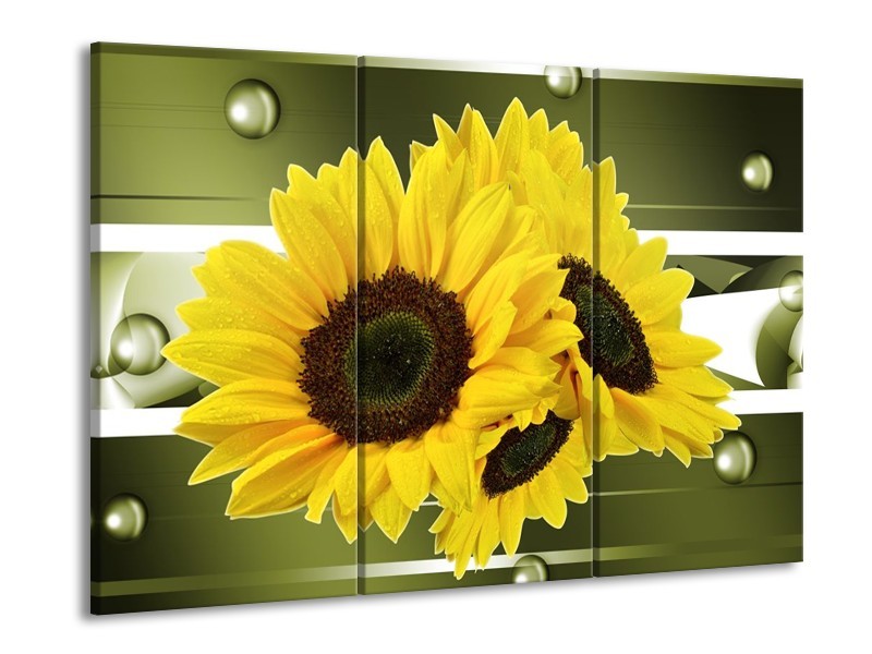 Glas schilderij Zonnebloem | Geel, Groen | 90x60cm 3Luik
