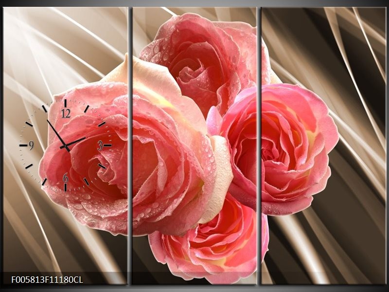 Klok schilderij Roos | Sepia, Roze | 111x80cm 3Luik