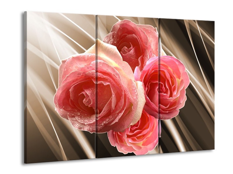 Canvas schilderij Roos | Sepia, Roze | 90x60cm 3Luik