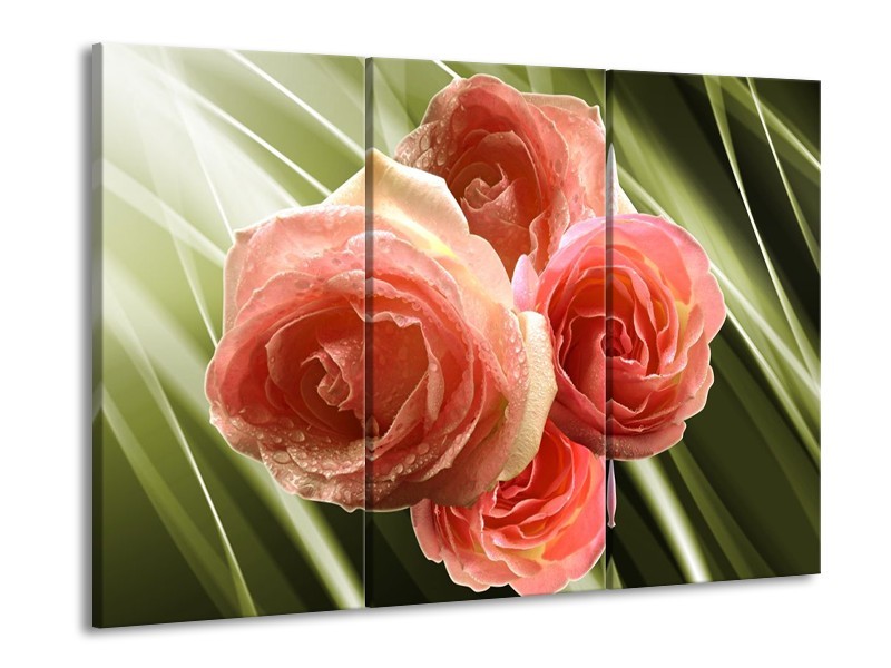 Glas schilderij Roos | Roze, Groen | 90x60cm 3Luik