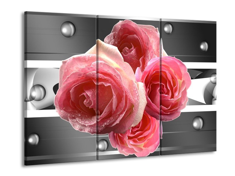 Glas schilderij Roos | Roze, Grijs | 90x60cm 3Luik
