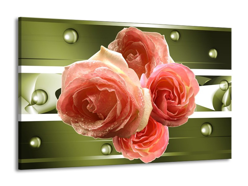Glas schilderij Roos | Groen, Roze | 140x90cm 1Luik