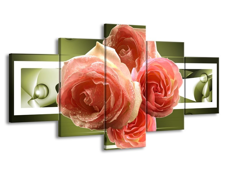 Glas schilderij Roos | Groen, Roze | 150x80cm 5Luik