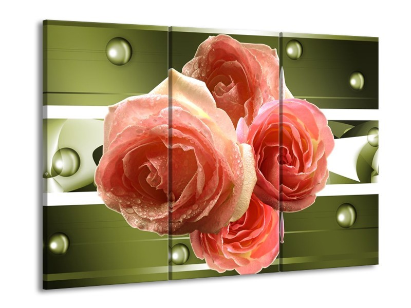 Glas schilderij Roos | Groen, Roze | 90x60cm 3Luik