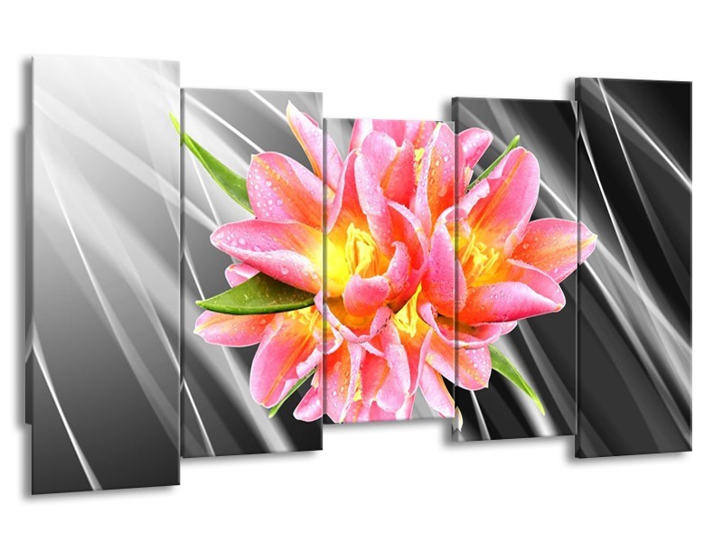 Canvas schilderij Modern | Roze, Grijs, Geel | 150x80cm 5Luik