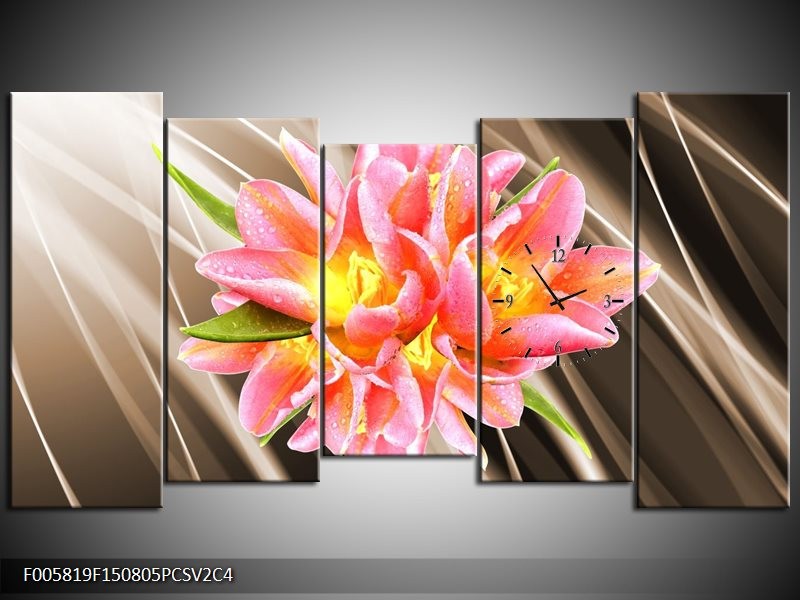 Klok schilderij Modern | Sepia, Roze, Geel | 150x80cm 5Luik