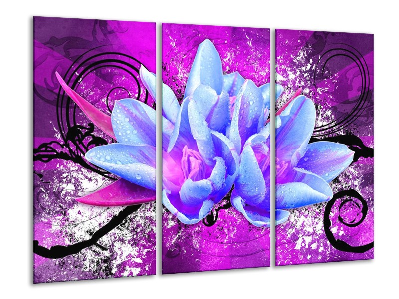 Glas schilderij Abstract | Blauw, Paars, Wit | 120x80cm 3Luik