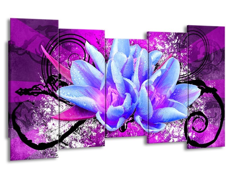 Canvas schilderij Abstract | Blauw, Paars, Wit | 150x80cm 5Luik